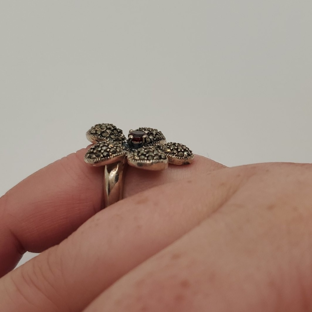 Silver Large Double Flower Ring - image 2